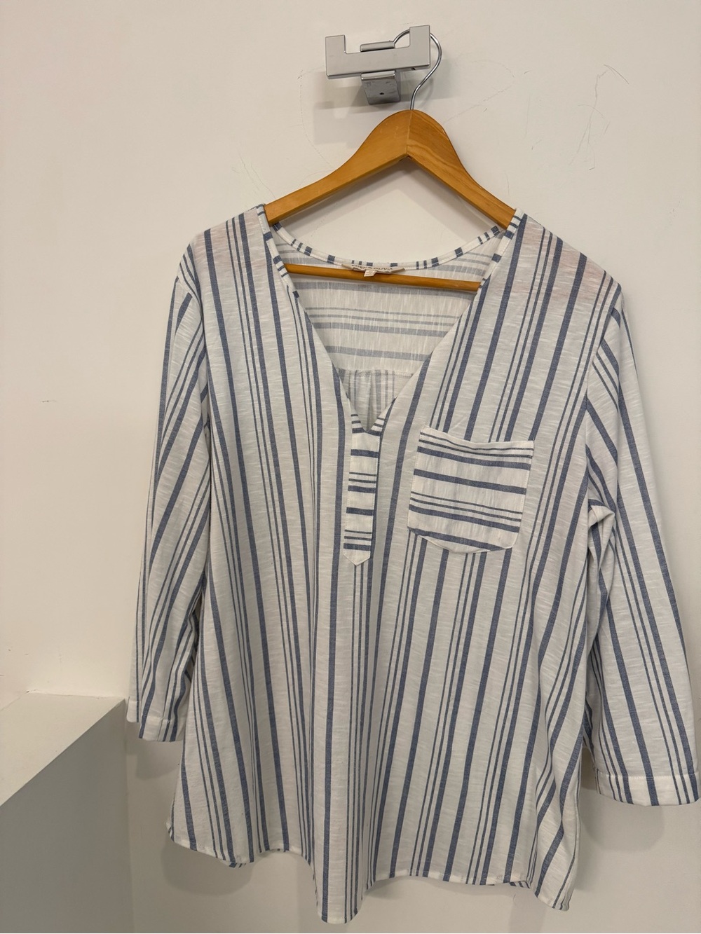 Eden & Olivia Blue and White Striped V-Neck Tunic